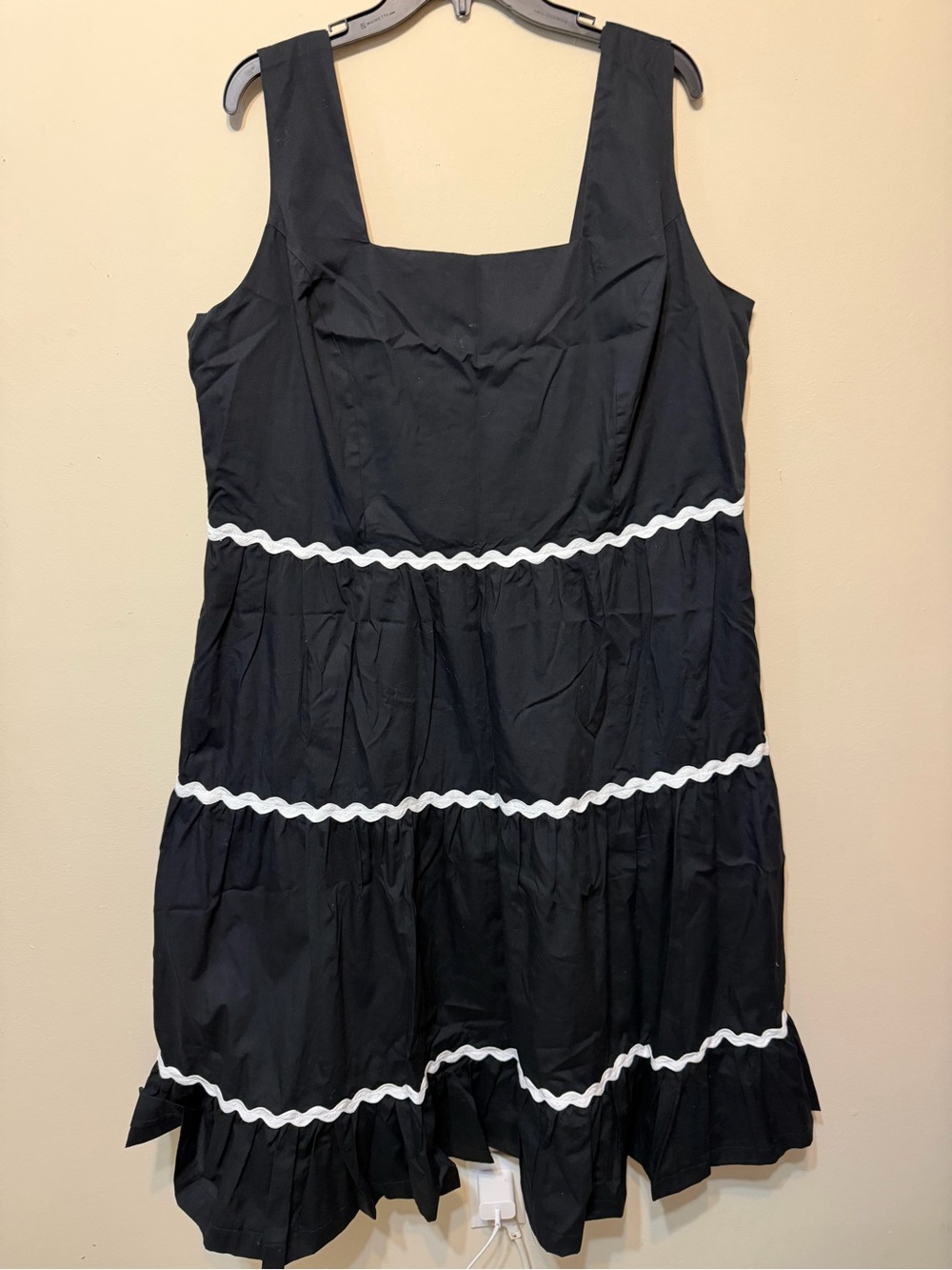 Black Sleeveless Tiered Dress with White Trim 2340